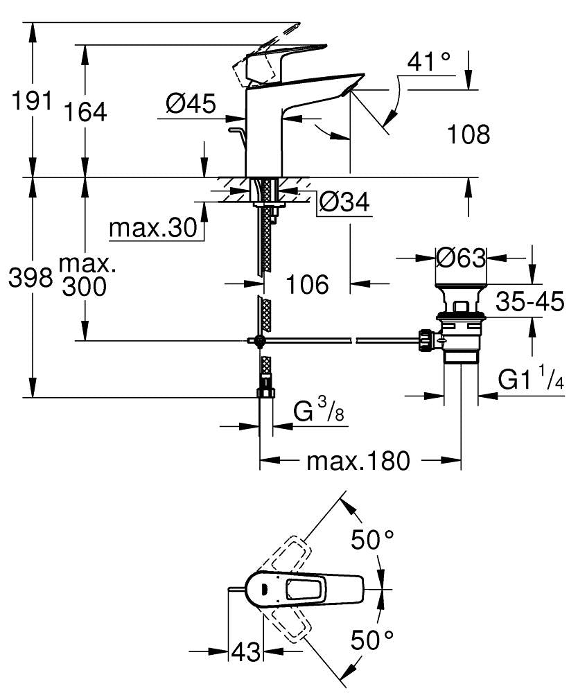 GROHE BauLoop Einhand-Waschtischbatterie 23762, M-Size, mit Zugstangen-Ablaufgarnitur (chrom)