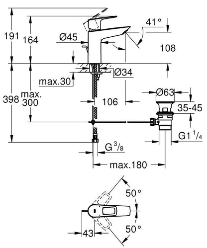 GROHE BauLoop Einhand-Waschtischbatterie 23762, M-Size, mit Zugstangen-Ablaufgarnitur (chrom)