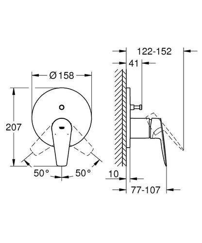 Grohe BauEdge Einhand-Wannenbatterie 24162, Fertigmontageset für Rapido SmartBox (chrom)
