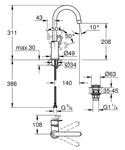 Grohe BauLoop Einhand-Waschtischbatterie 23891, L-Size, mit Push-open Ablaufgarnitur (chrom)