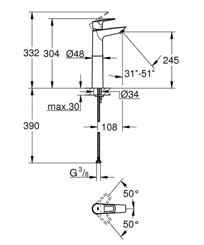 Grohe BauLoop Einhand-Waschtischbatterie 23764, XL-Size, für freistehende Waschschüsseln (chrom)