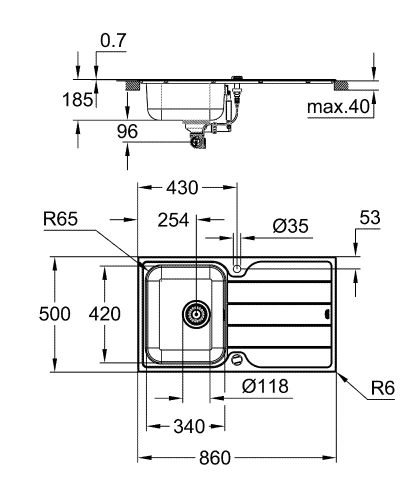 Grohe K500 Spülen-Bundle 31573 mit Edelstahlspüle und Minta Einhand-Spültischbatterie