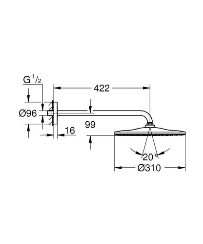 Grohe Rainshower Mono 310 Kopfbrause-Set 26558, Brausearm 422 mm, 1 Strahlart (cool sunrise)