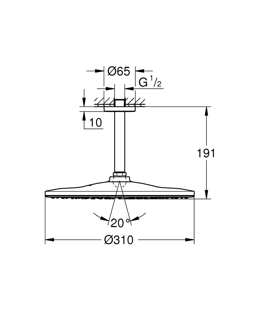 Grohe Rainshower Mono 310 Kopfbrause-Set 26560, Deckenauslass 142 mm, 1 Strahlart (cool sunrise gebürstet)