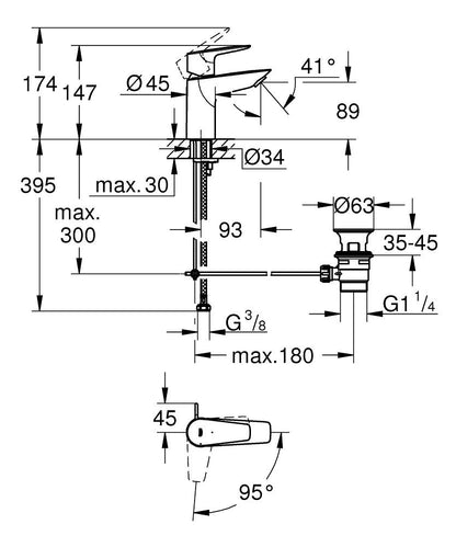 GROHE BauEdge Einhand-Waschtischbatterie 23559, S-Size, Mittelstellung kalt (chrom)