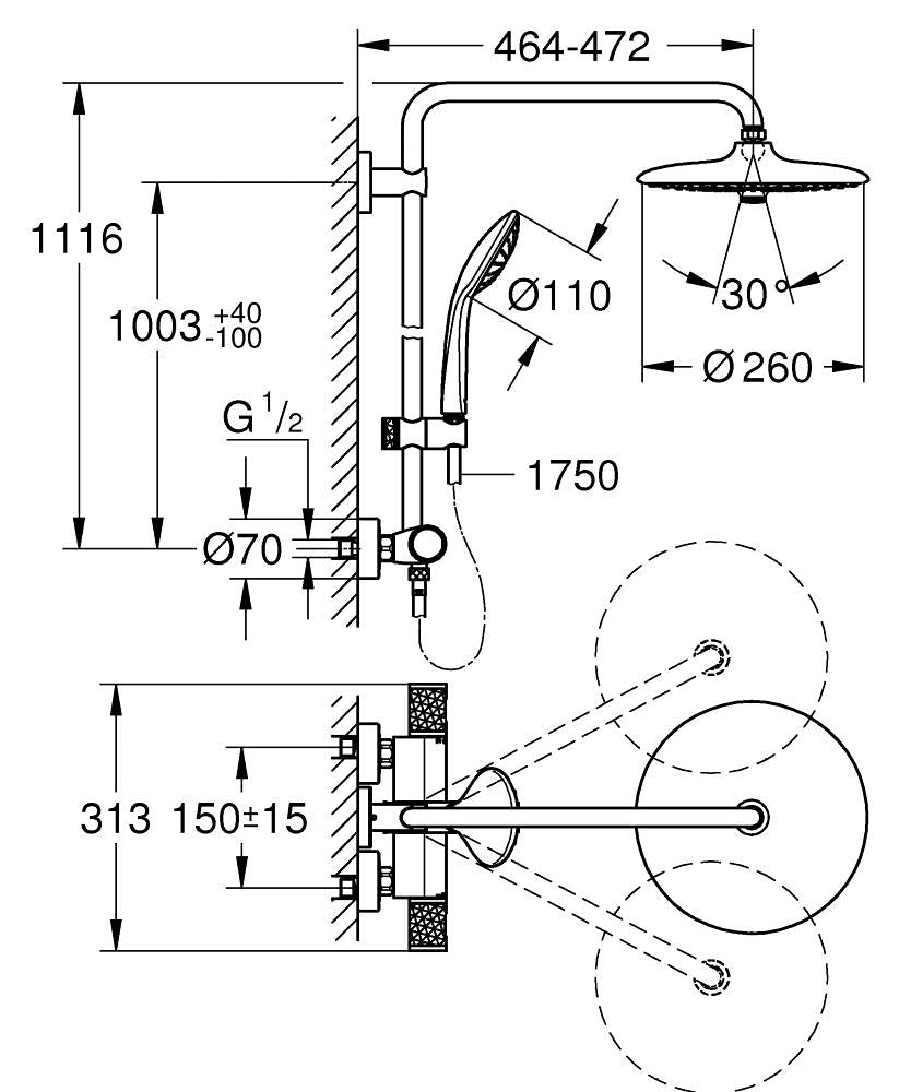 Grohe Euphoria System 260 Duschsystem 27615 mit Thermostatbatterie für die Wandmontage (chrom)