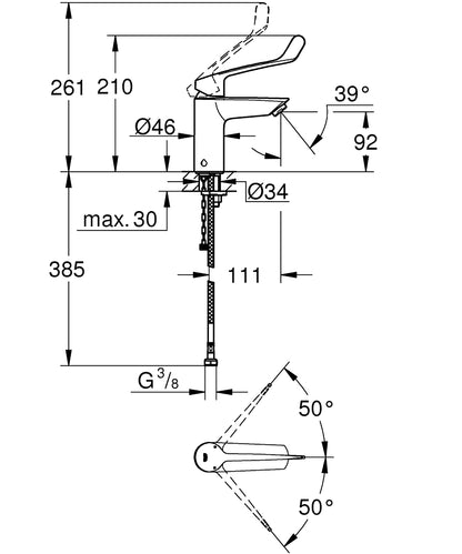 Grohe Eurosmart Einhand-Waschtischbatterie 23984, S-Size, mit thermischem Verbrühschutz und langem Hebel (chrom)