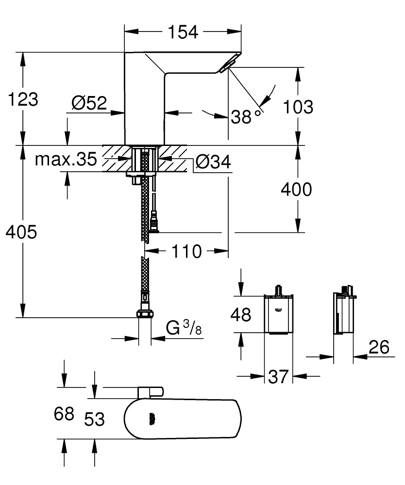 Grohe Bau Cosmopolitan E Infrarot-Elektronik für Waschtisch 36451, mit Mischung, 6 V (chrom)