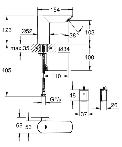 Grohe Bau Cosmopolitan E Infrarot-Elektronik für Waschtisch 36451, mit Mischung, 6 V (chrom)