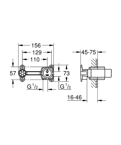 Grohe Einhand-Unterputz-Universal-Einbaukörper 23319 für 2-Loch-Waschtischbatterien