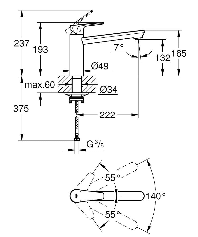 Grohe BauEdge Einhand-Spültischbatterie 31693, mittelhoher Auslauf (chrom)