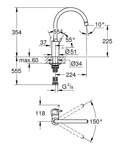 Grohe Concetto Einhand-Spültischbatterie 32661, hoher Auslauf (supersteel)