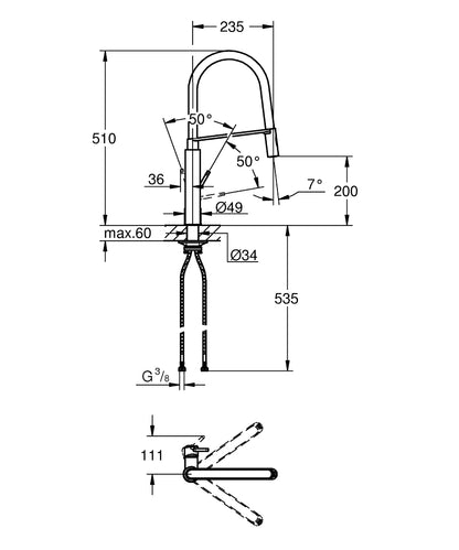 Grohe Concetto Einhand-Spültischbatterie 31491 mit Profibrause (supersteel)