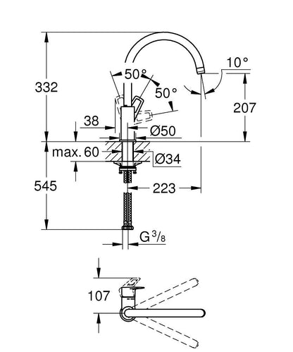 Grohe BauLoop Einhand-Spültischbatterie 31368, hoher Auslauf (chrom)