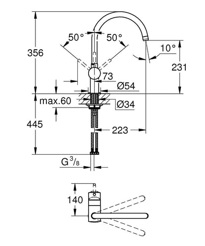 Grohe Minta Einhand-Spültischbatterie 32917, C-Auslauf (hard graphite gebürstet)