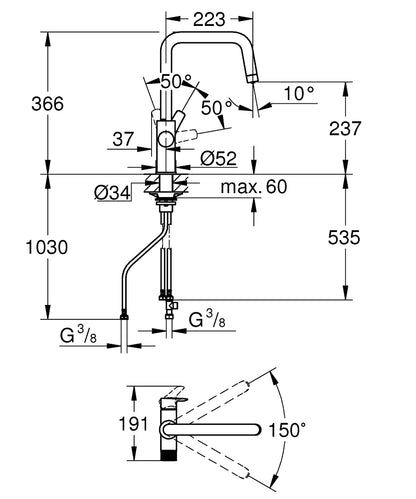 Grohe Blue Pure Eurosmart Spültischbatterie 30583 mit Filterfunktion, U-Auslauf (supersteel)