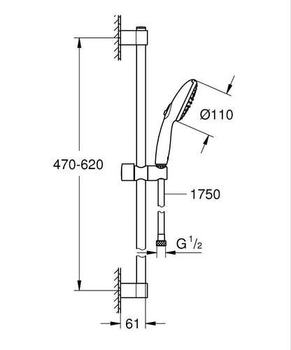 Grohe Tempesta 110 Brausestangenset 26162, 600 mm, 2 Strahlarten, 7,4 l/min (matt black)