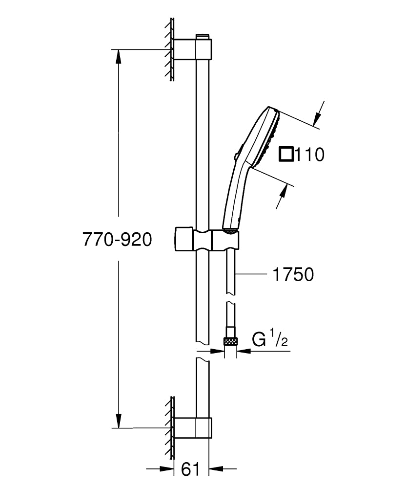 GROHE Tempesta Cube 110 Brausestangenset 27789, 900 mm, 3 Strahlarten, 13,5 l/min (chrom)