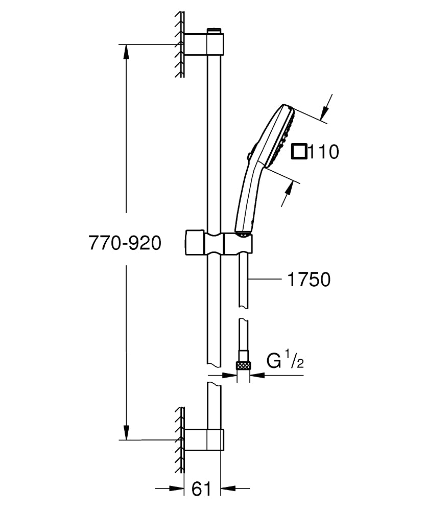 Grohe Tempesta Cube 110 Brausestangenset 26908, 900 mm, 2 Strahlarten, 7,4 l/min (matt black)