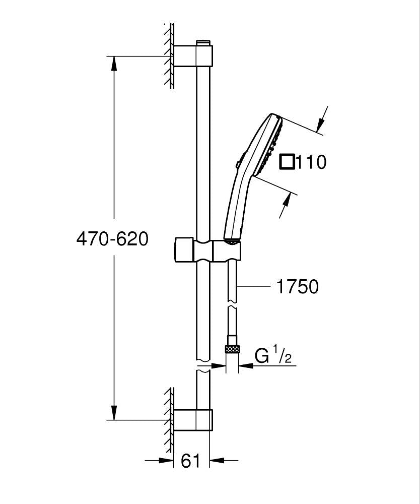 Grohe Tempesta Cube 110 Brausestangenset 26748, 600 mm, 2 Strahlarten, 7,4 l/min (matt black)