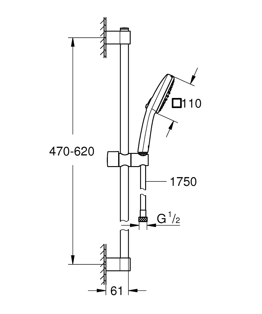 GROHE Tempesta Cube 110 Brausestangenset 26904, 600 mm, 2 Strahlarten, mit Metallbrauseschlauch (chrom)