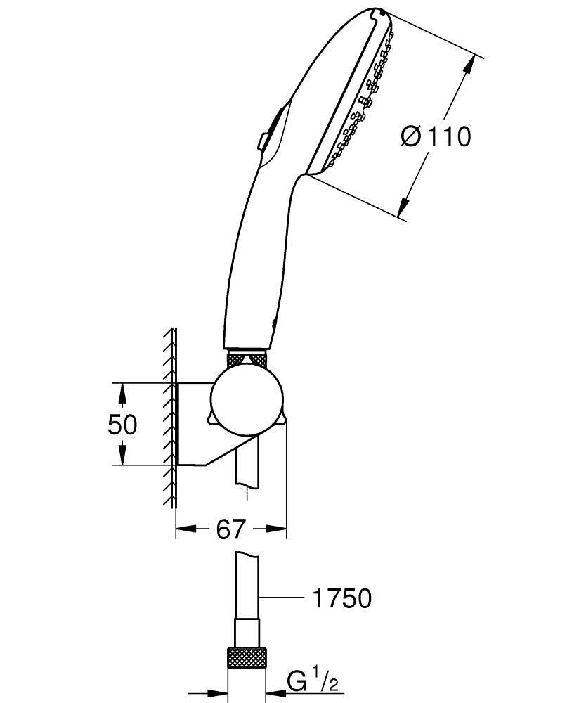GROHE Tempesta 110 Wandhalterset 27601, 2 Strahlarten, 5,6 l/min, verstellbarer Halter (chrom)