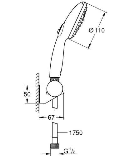 GROHE Tempesta 110 Wandhalterset 27601, 2 Strahlarten, 5,6 l/min, verstellbarer Halter (chrom)