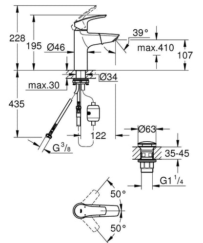 Grohe Eurosmart Einhand-Waschtischbatterie 23976, M-Size, herausziehbarer Auslauf, mit Push-Open Ablaufgarnitur (chrom)