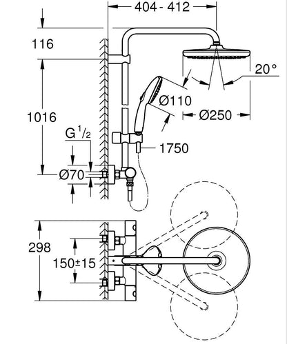 Grohe Tempesta System 250 Duschsystem 26670 mit Thermostatbatterie für die Wandmontage (matt black)