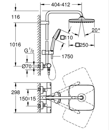 GROHE Vitalio Comfort 250 Duschsystem mit Thermostat