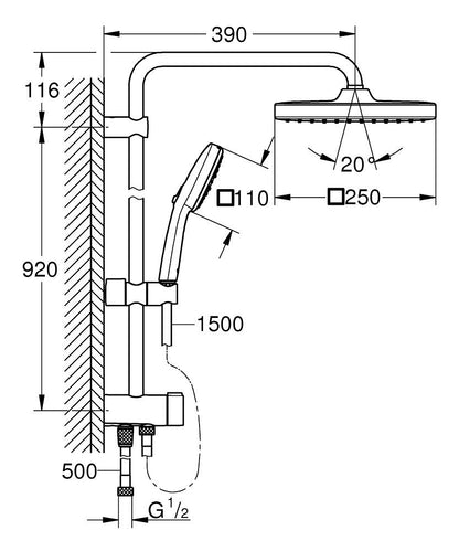 Grohe Tempesta System 250 Cube Flex Duschsystem 26694 mit Umstellung, Wandmontage (chrom)