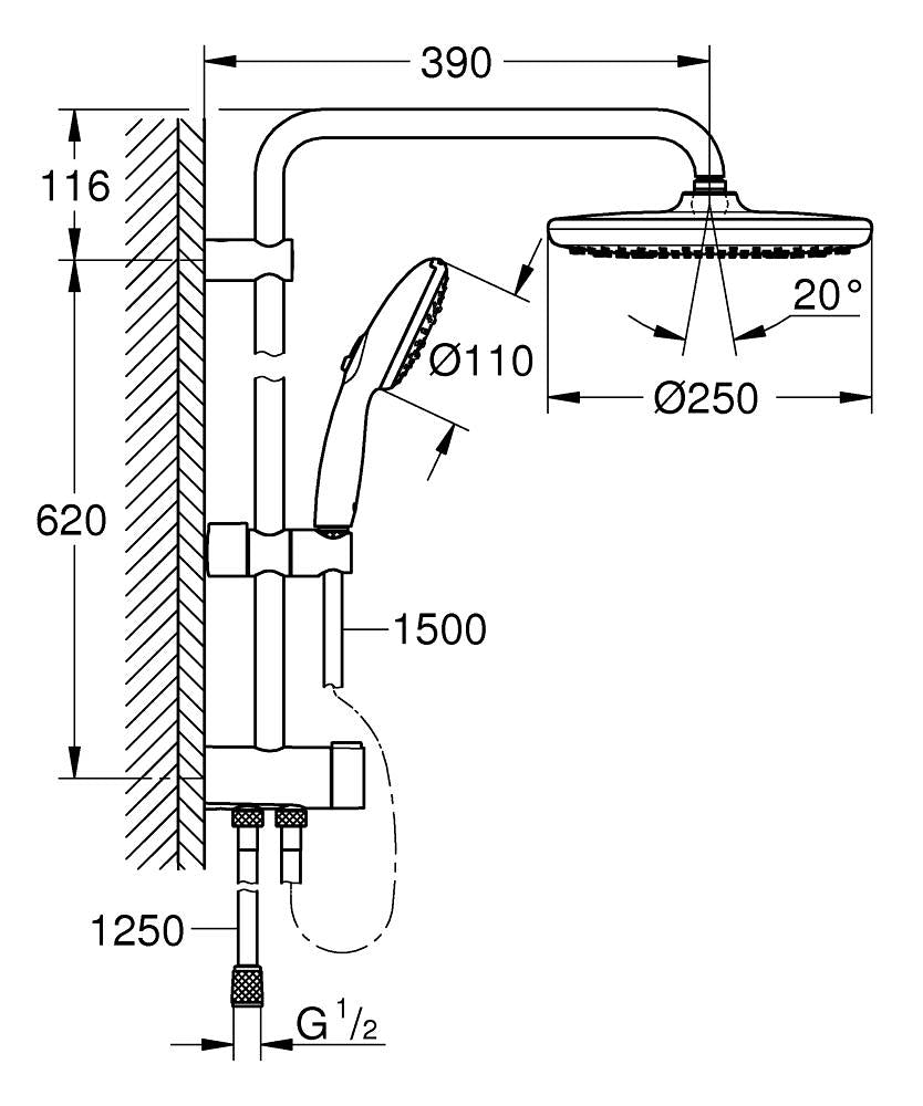Grohe Tempesta System 250 Flex Duschsystem 26980 mit Umstellung, Wandmontage (chrom)