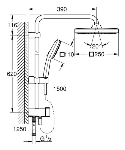 Grohe Tempesta System 250 Cube Flex Duschsystem 26977 mit Umstellung, Wandmontage (chrom)