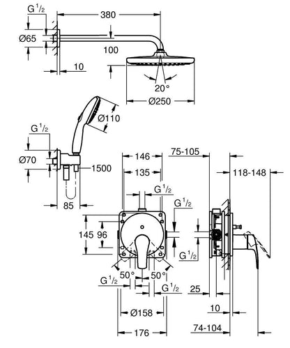 Grohe Eurosmart Duschsystem Unterputz 25288 mit Tempesta 250 (chrom)