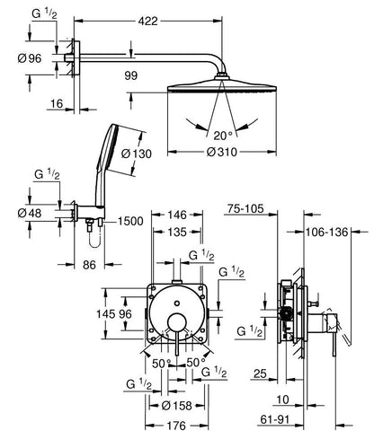 GROHE UP-Duschsystem Essence 25287 2 WU KB RSH Mono 310 hard graphite gebürstet