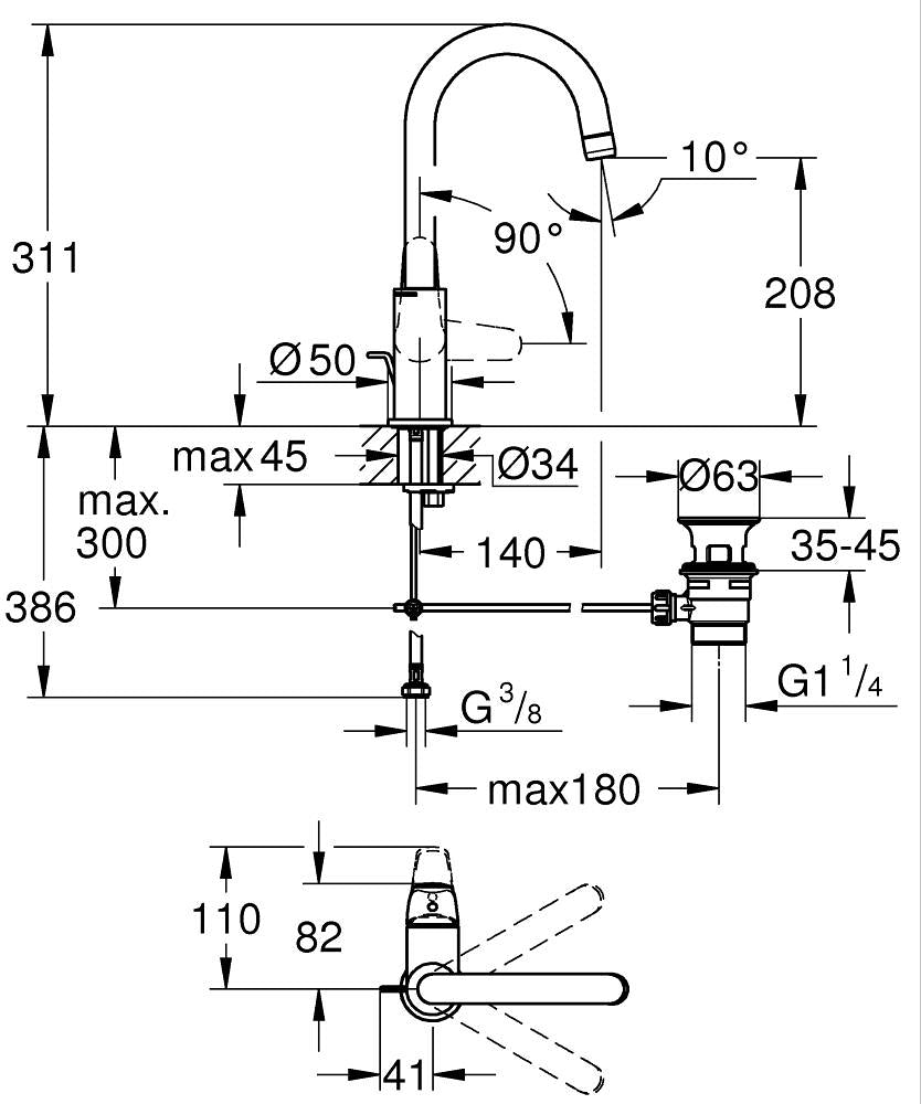 Grohe EuroPro Einhand-Waschtischbatterie 24272, L-Size, Mittelstellung kalt, mit Zugstangen-Ablaufgarnitur (chrom)