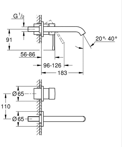 GROHE Essence 2-Loch-Waschtischarmatur Wandmontage (chrom)