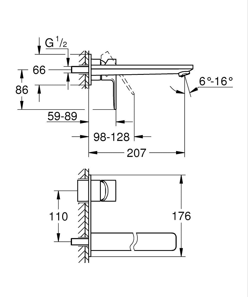Grohe Lineare 2-Loch-Waschtischbatterie 23444, Wandmontage, Fertigmontageset, Ausladung 207 mm (cool sunrise gebürstet)