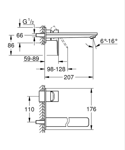 Grohe Lineare 2-Loch-Waschtischbatterie 23444, Wandmontage, Fertigmontageset, Ausladung 207 mm (cool sunrise gebürstet)