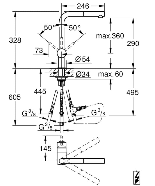 Grohe Minta Einhand-Spültischbatterie 31397, Niederdruck, L-Auslauf, herausziehbarer Auslauf (chrom)