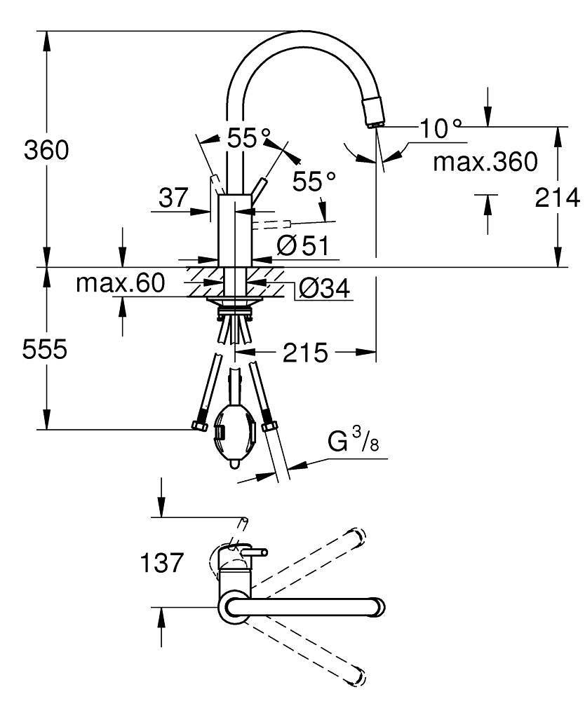 Grohe Concetto Einhand-Spültischbatterie 32663, hoher Auslauf, herausziehbarer Auslauf (supersteel)