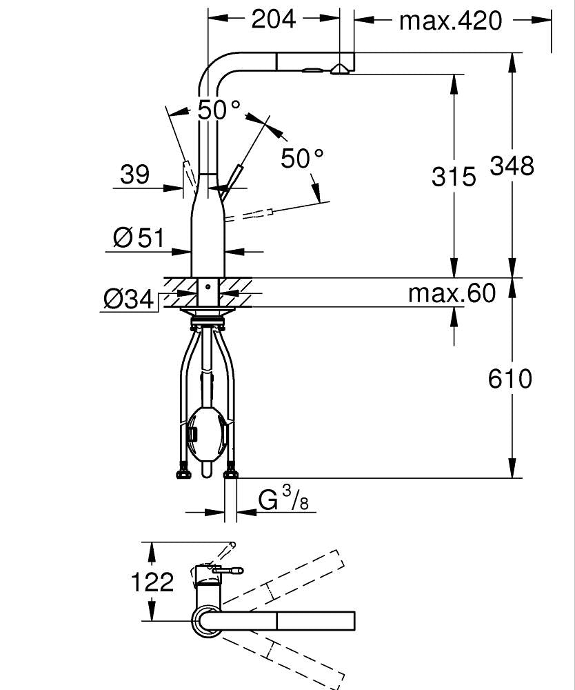 Grohe Essence Einhand-Spültischbatterie 30504 mit herausziehbarer Dual-Spülbrause (chrom)