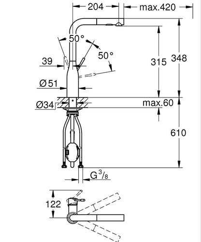 Grohe Essence Einhand-Spültischbatterie 30504 mit herausziehbarer Spülbrause (warm sunset)