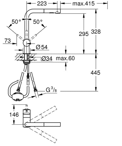 Grohe Minta Einhand-Spültischbatterie 30274, L-Auslauf, herausziehbare Spülbrause (chrom)
