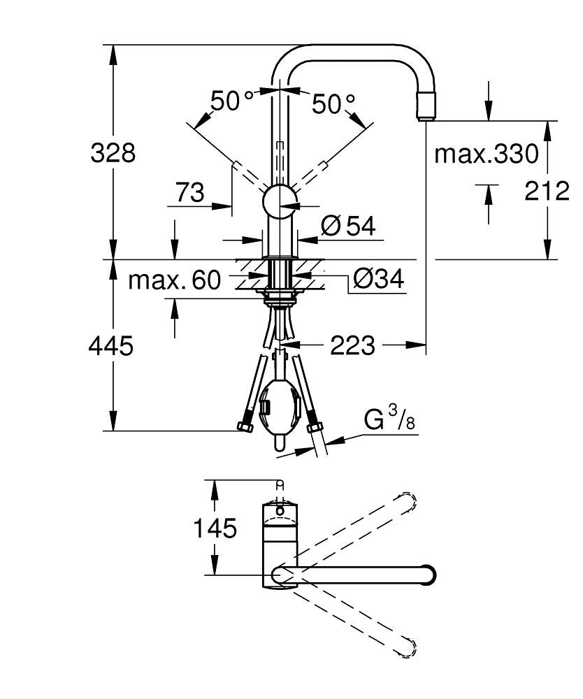 Grohe Minta Einhand-Spültischbatterie 32067, U-Auslauf, herausziehbarer Mousseurauslauf (chrom)