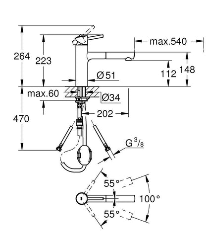 Grohe Concetto Einhand-Spültischbatterie 31129, mittelhoher Auslauf, herausziehbarer Mousseurauslauf (chrom)