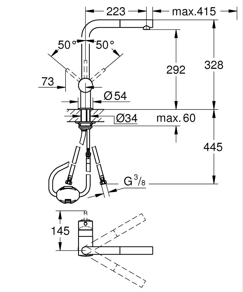 Grohe Minta Einhand-Spültischbatterie 32168, L-Auslauf, herausziehbarer Mousseurauslauf (chrom)