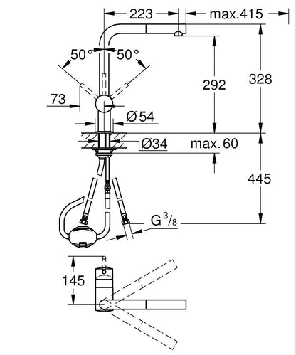 Grohe Minta Einhand-Spültischbatterie 32168, L-Auslauf, herausziehbarer Mousseurauslauf (chrom)