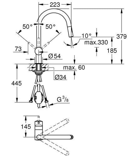 Grohe Minta Einhand-Spültischbatterie 32321, C-Auslauf, herausziehbare Dual-Spülbrause (cool sunrise gebürstet)