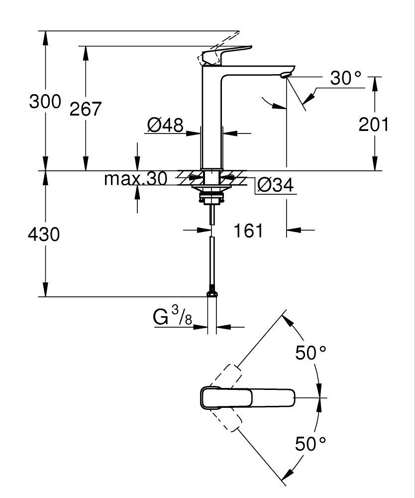 Grohe Cubeo Einhand-Waschtischbatterie 101729, XL-Size, für freistehende Waschschüsseln (chrom)